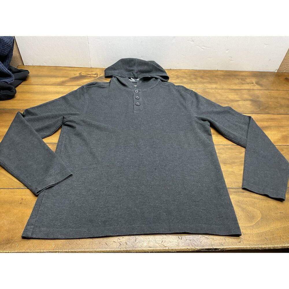 Mizzen+Main Performance Menswear Drawstring Button Up Soft Hoodie Black Large